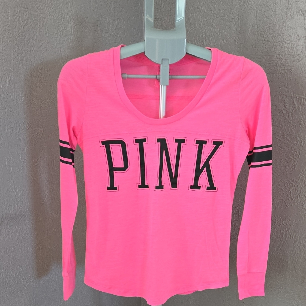 ^PINK Victoria's Secret Neon Pink Long Sleeve Tee